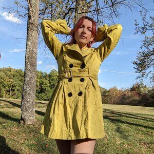 Rare vintage green trench coat floral print size medium y2k style